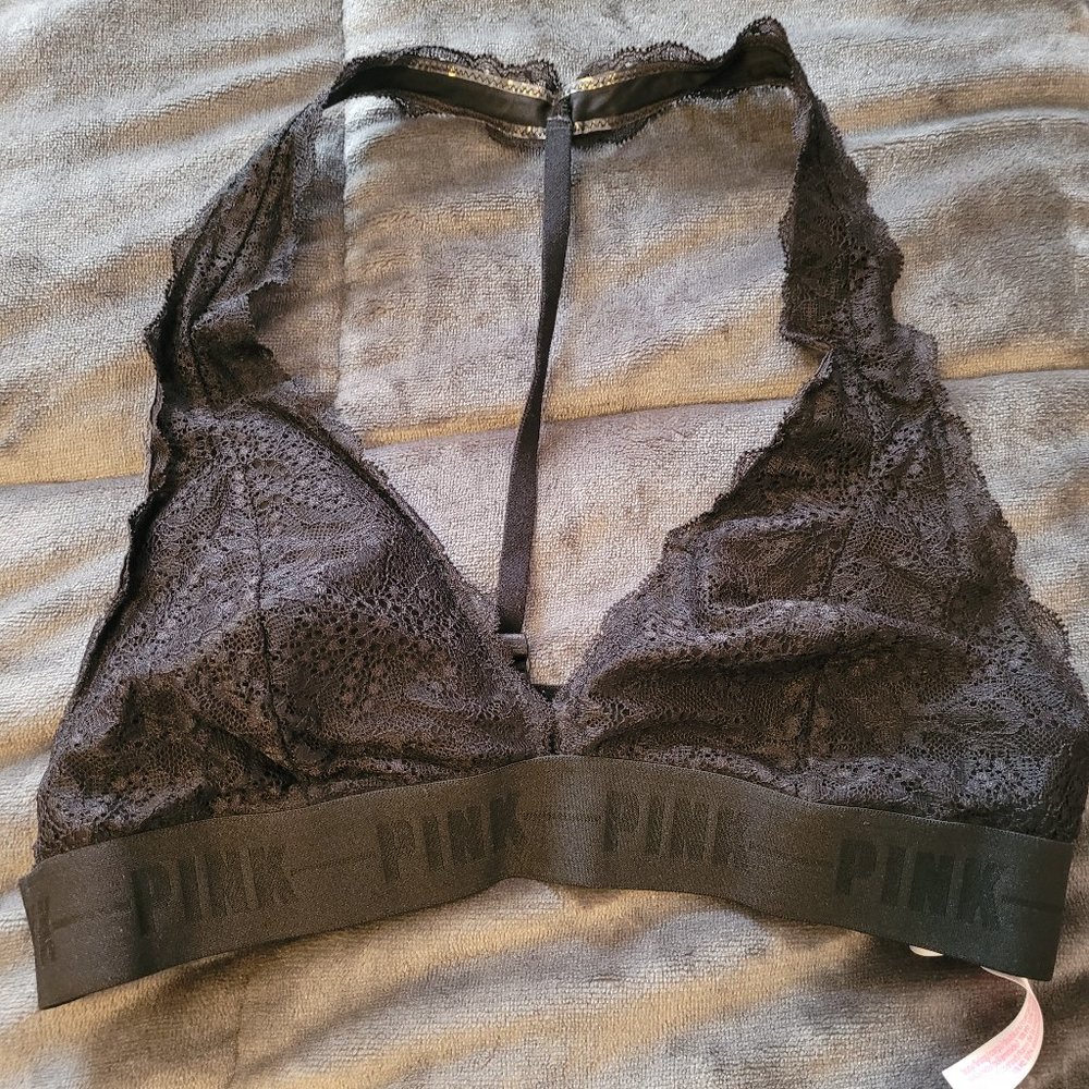 NWOT Victoria's Secret PINK lace halter Bra sz L